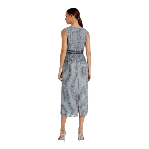 Mac Duggal Sequin Embellished Midi Dress Grey Size 6 - Picture 2 of 11